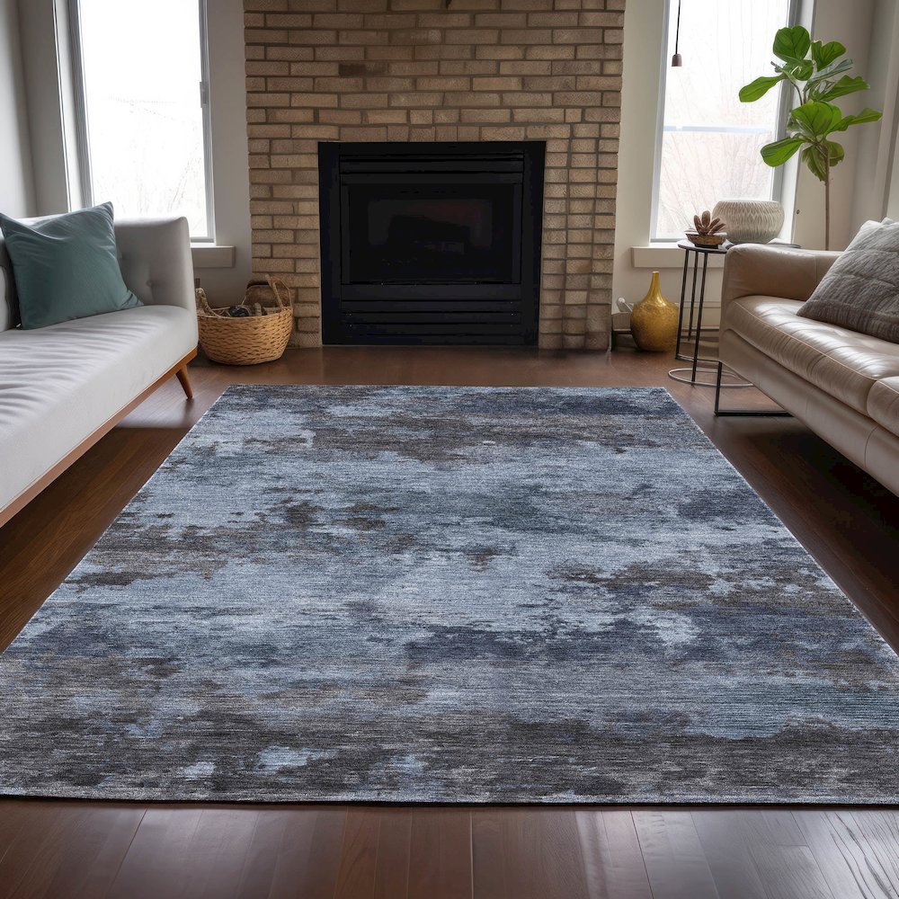 Machine Washable Indoor/Outdoor Chantille ACN2075 Blue 9' x 12' Rug. Picture 6