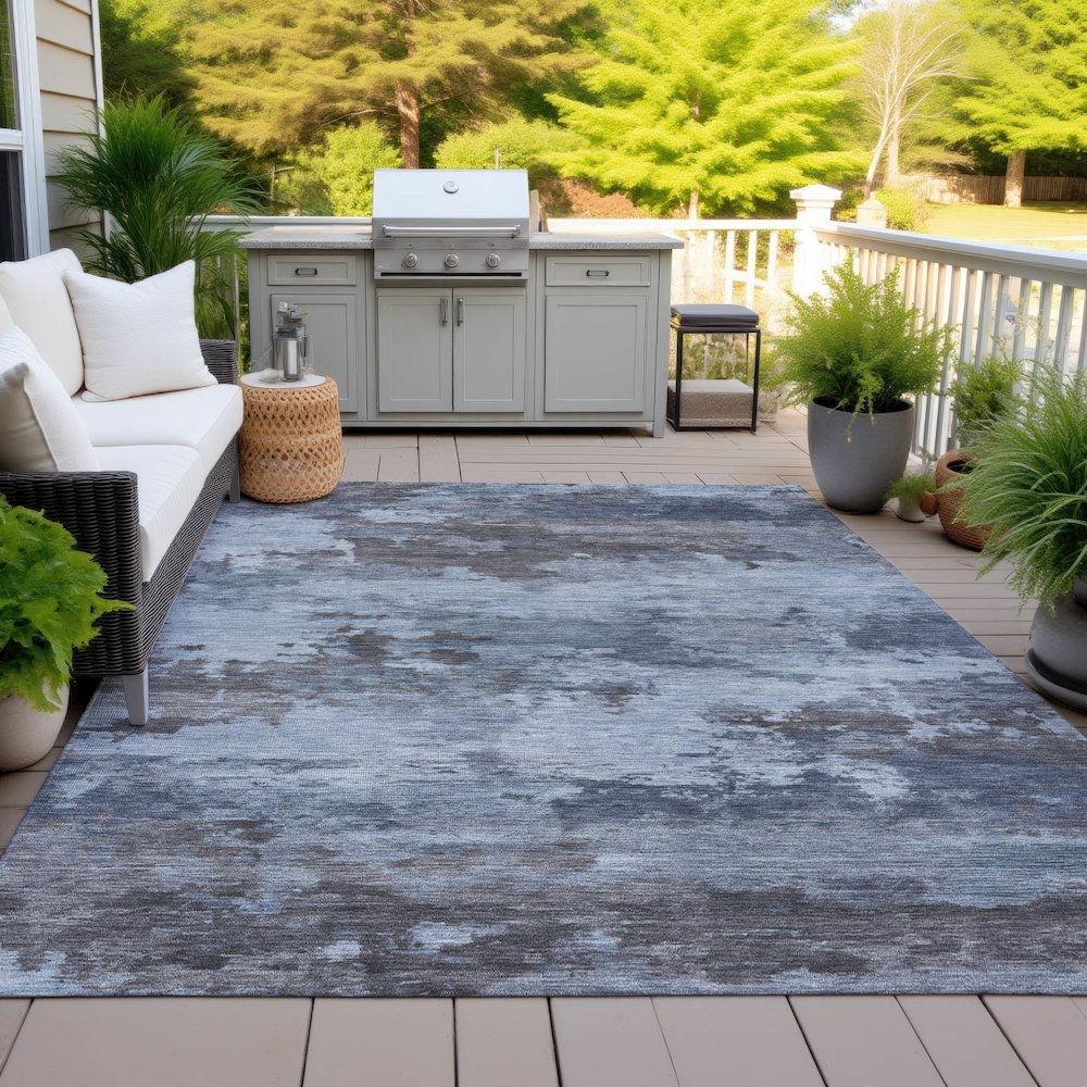 Machine Washable Indoor/Outdoor Chantille ACN2075 Blue 9' x 12' Rug. Picture 7