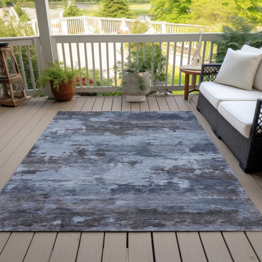 Machine Washable Indoor/Outdoor Chantille ACN2075 Blue 9' x 12' Rug. Picture 8