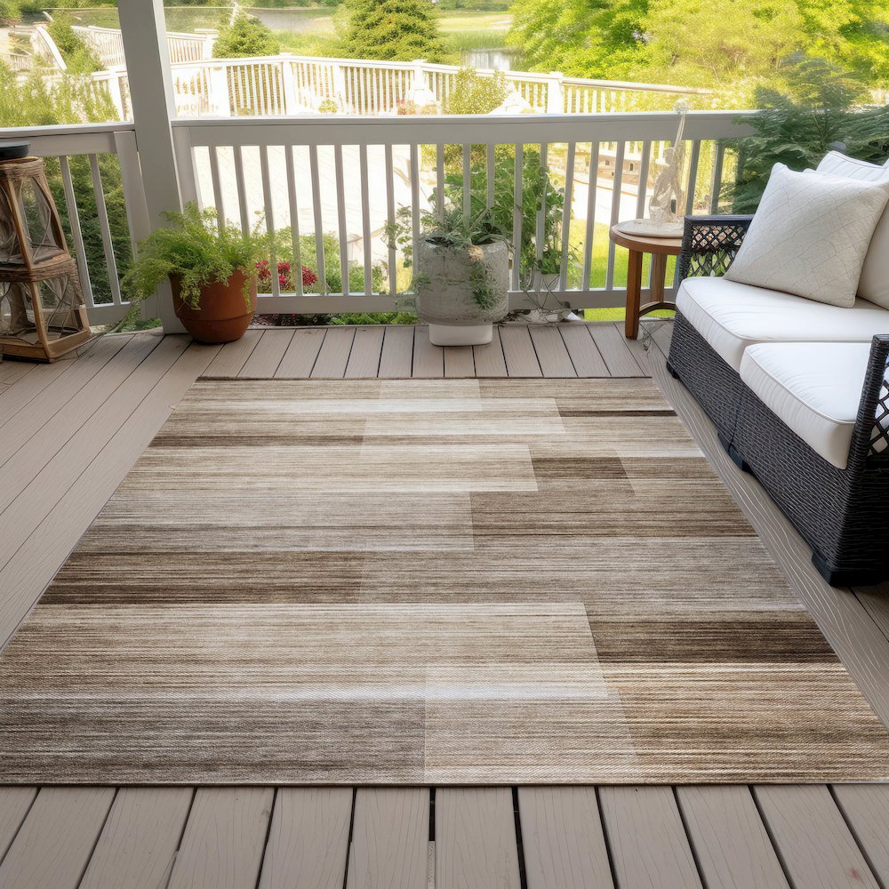 Machine Washable Indoor/Outdoor Chantille ACN2082 Brown 9' x 12' Rug. Picture 8