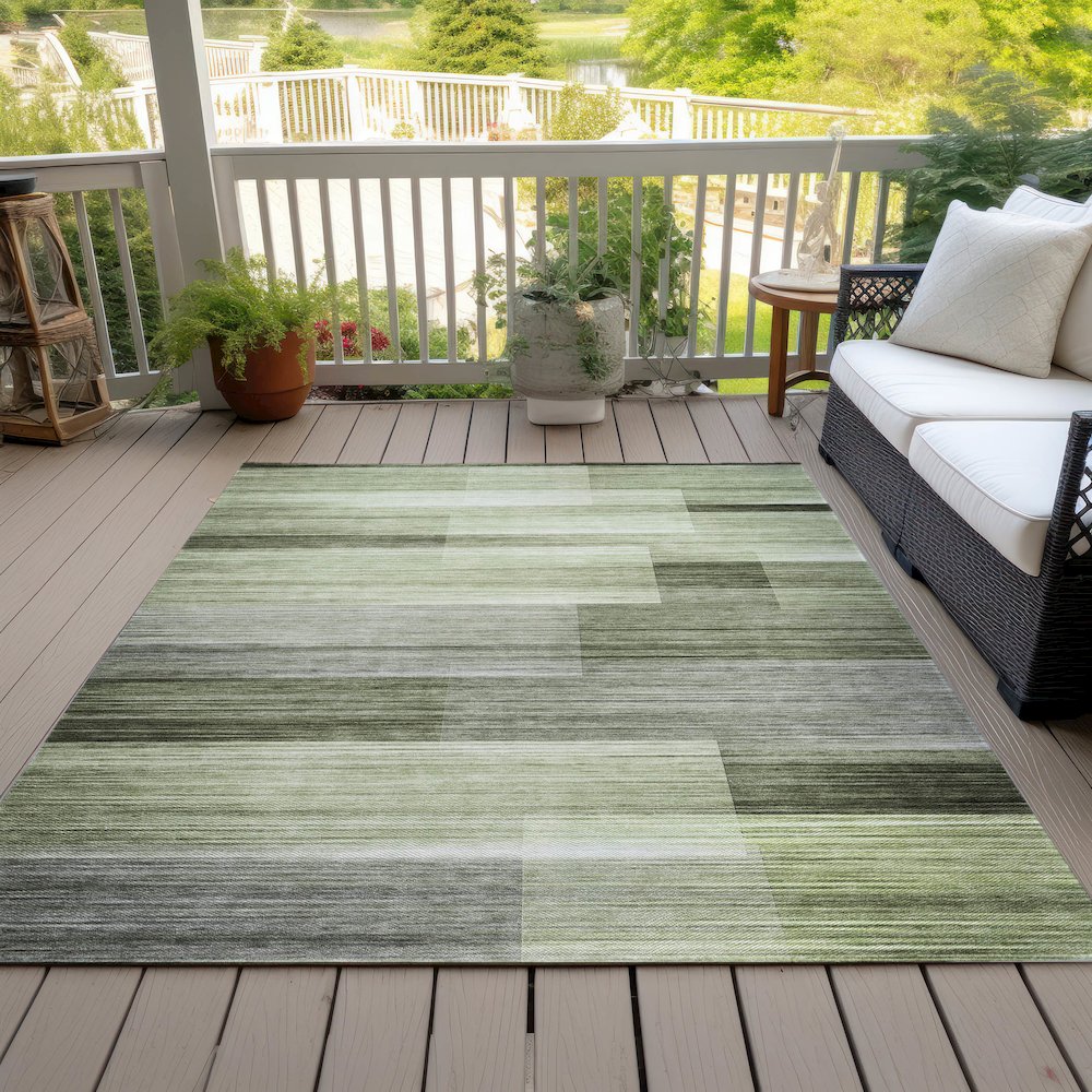 Machine Washable Indoor/Outdoor Chantille ACN2082 Green 9' x 12' Rug. Picture 8
