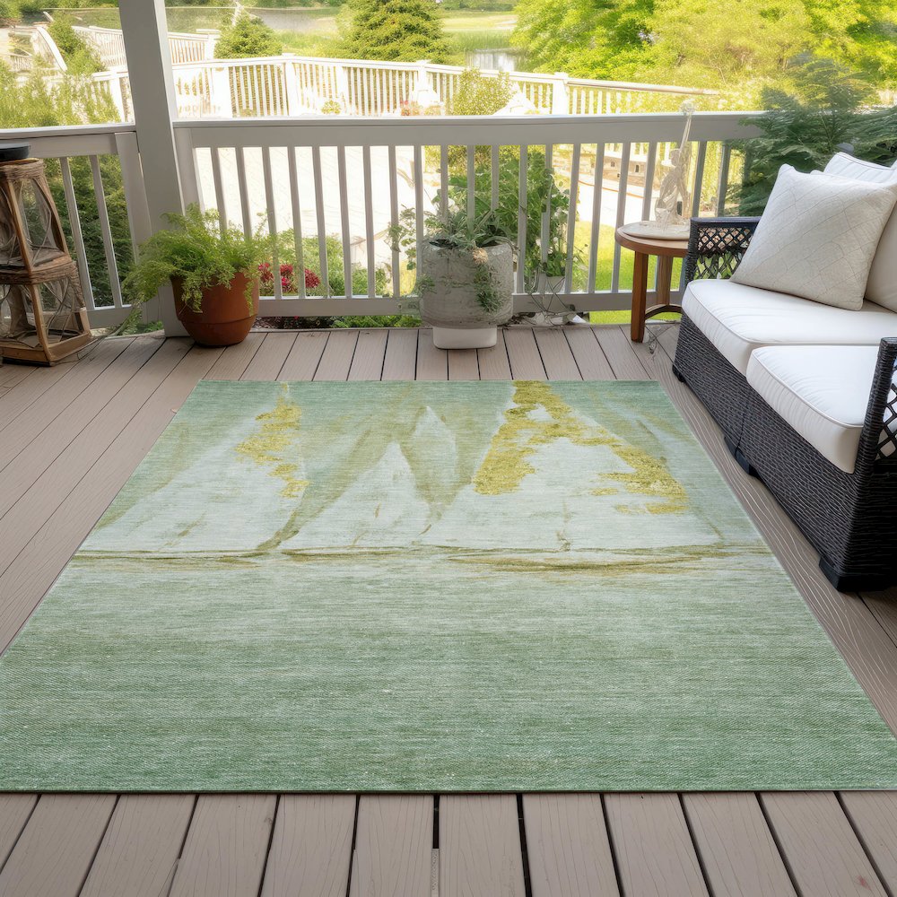 Machine Washable Indoor/Outdoor Chantille ACN2084 Green 9' x 12' Rug. Picture 8