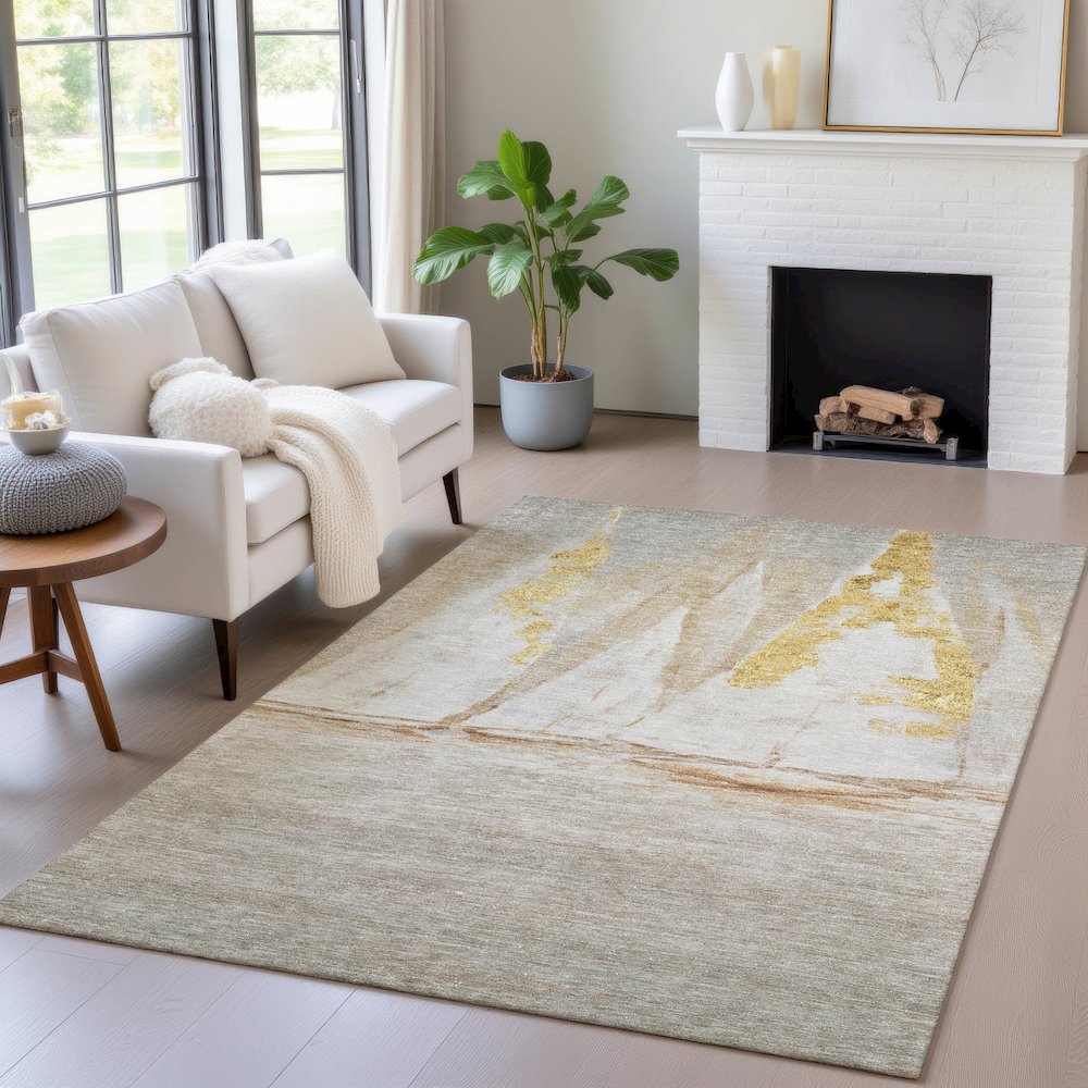 Machine Washable Indoor/Outdoor Chantille ACN2084 Taupe 9' x 12' Rug. Picture 5
