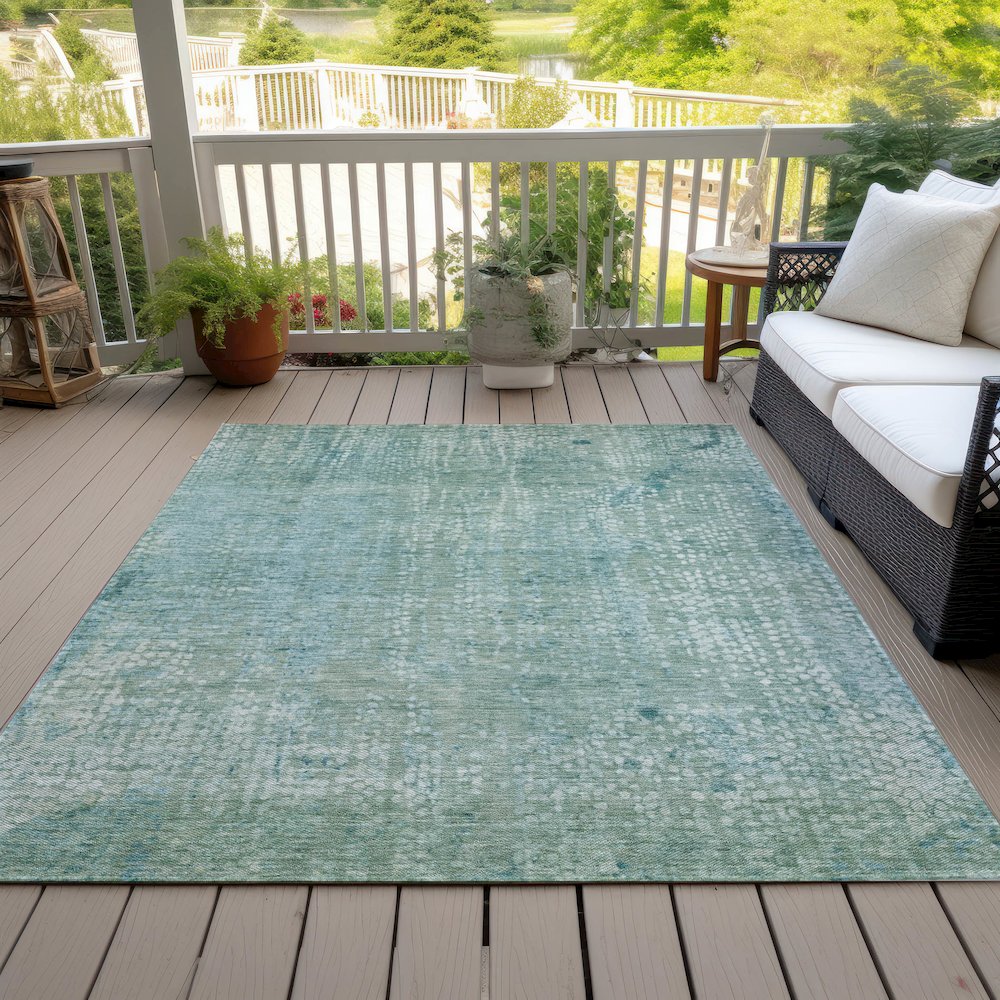 Machine Washable Indoor/Outdoor Chantille ACN2087 Teal 9' x 12' Rug. Picture 8
