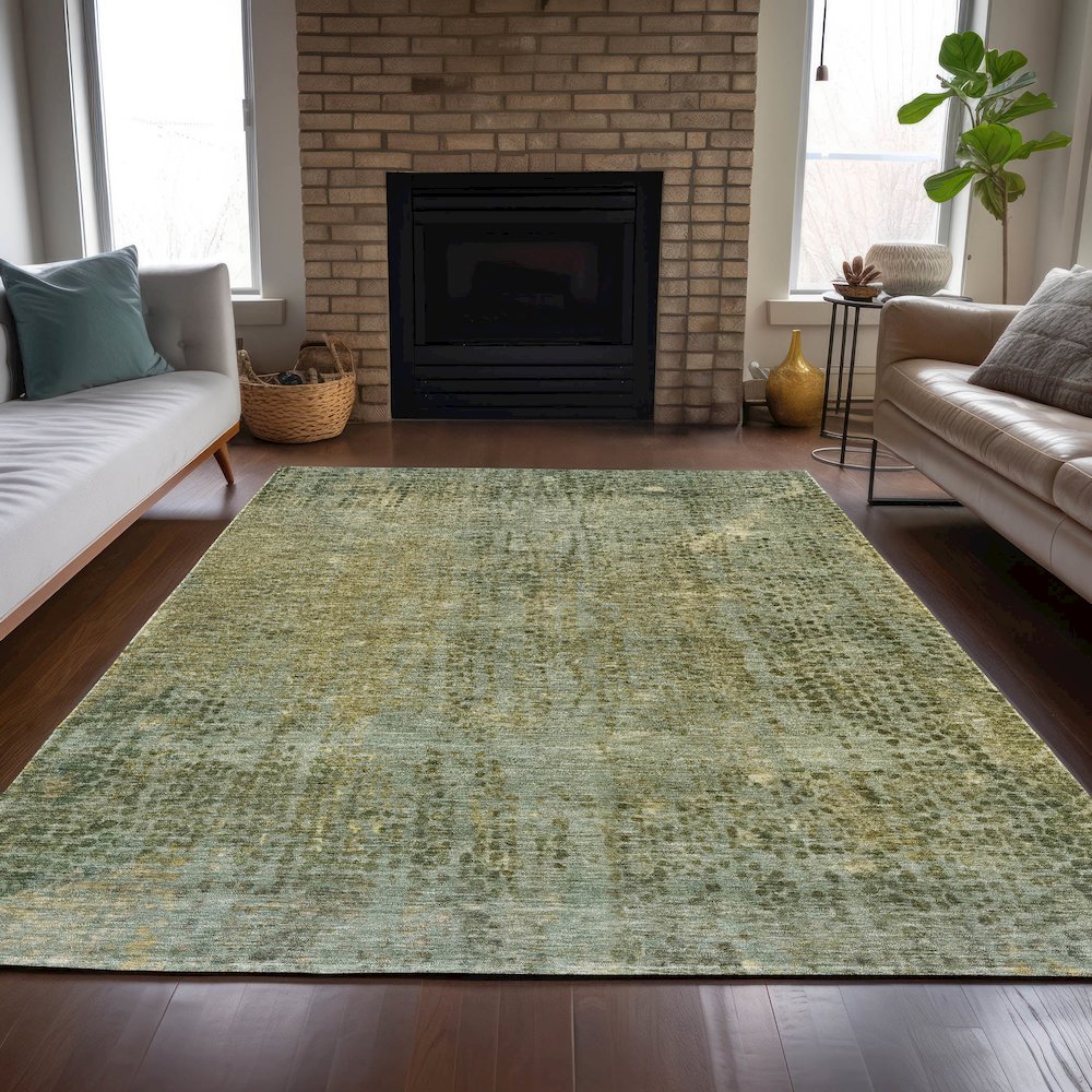 Machine Washable Indoor/Outdoor Chantille ACN2088 Green 9' x 12' Rug. Picture 6