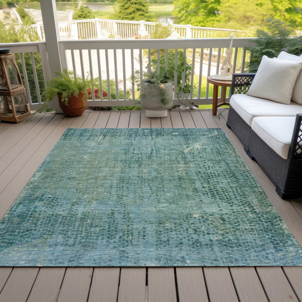 Machine Washable Indoor/Outdoor Chantille ACN2088 Teal 9' x 12' Rug. Picture 8