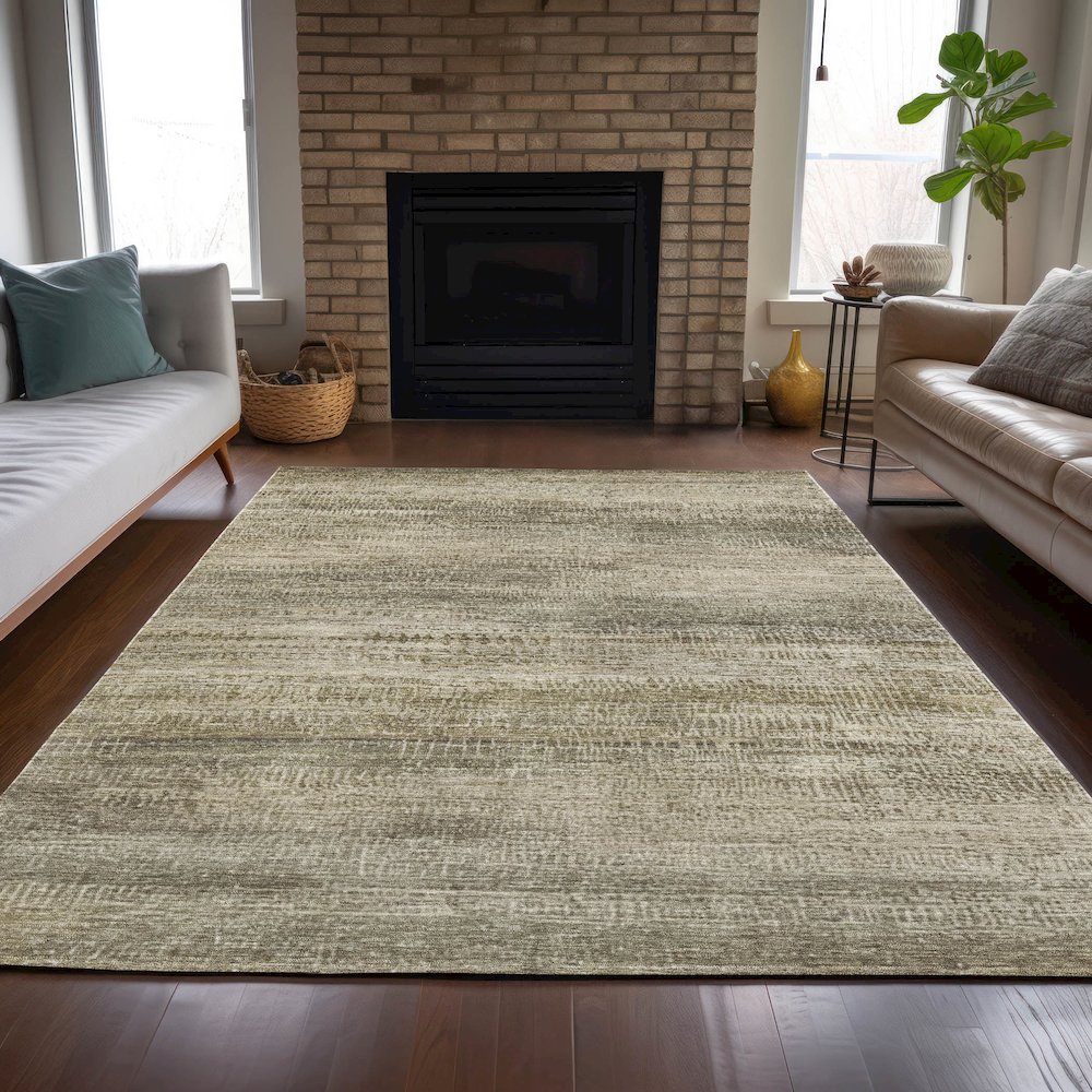 Machine Washable Indoor/Outdoor Chantille ACN2089 Taupe 9' x 12' Rug. Picture 6