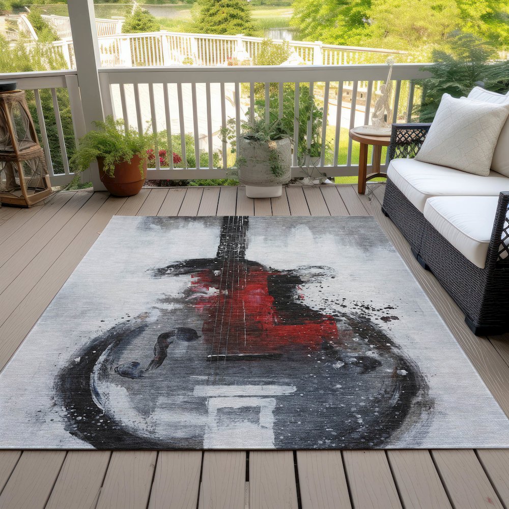 Machine Washable Indoor/Outdoor Chantille ACN2091 Gray 9' x 12' Rug. Picture 8