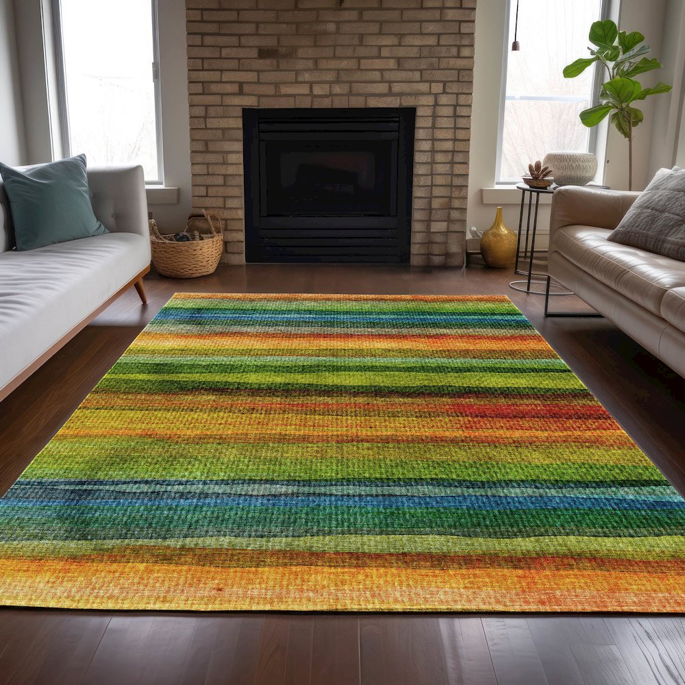 Machine Washable Indoor/Outdoor Chantille ACN2093 Green 9' x 12' Rug. Picture 6