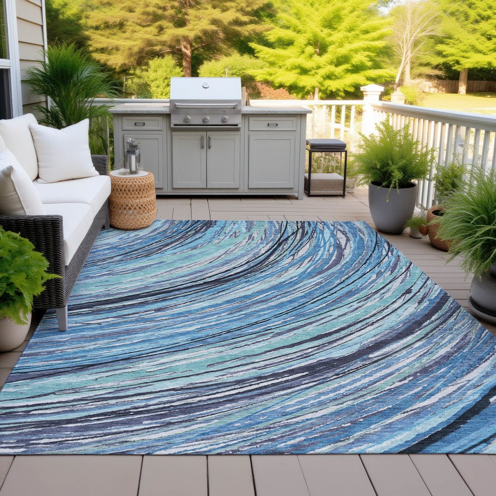 Machine Washable Indoor/Outdoor Chantille ACN2094 Blue 9' x 12' Rug. Picture 7