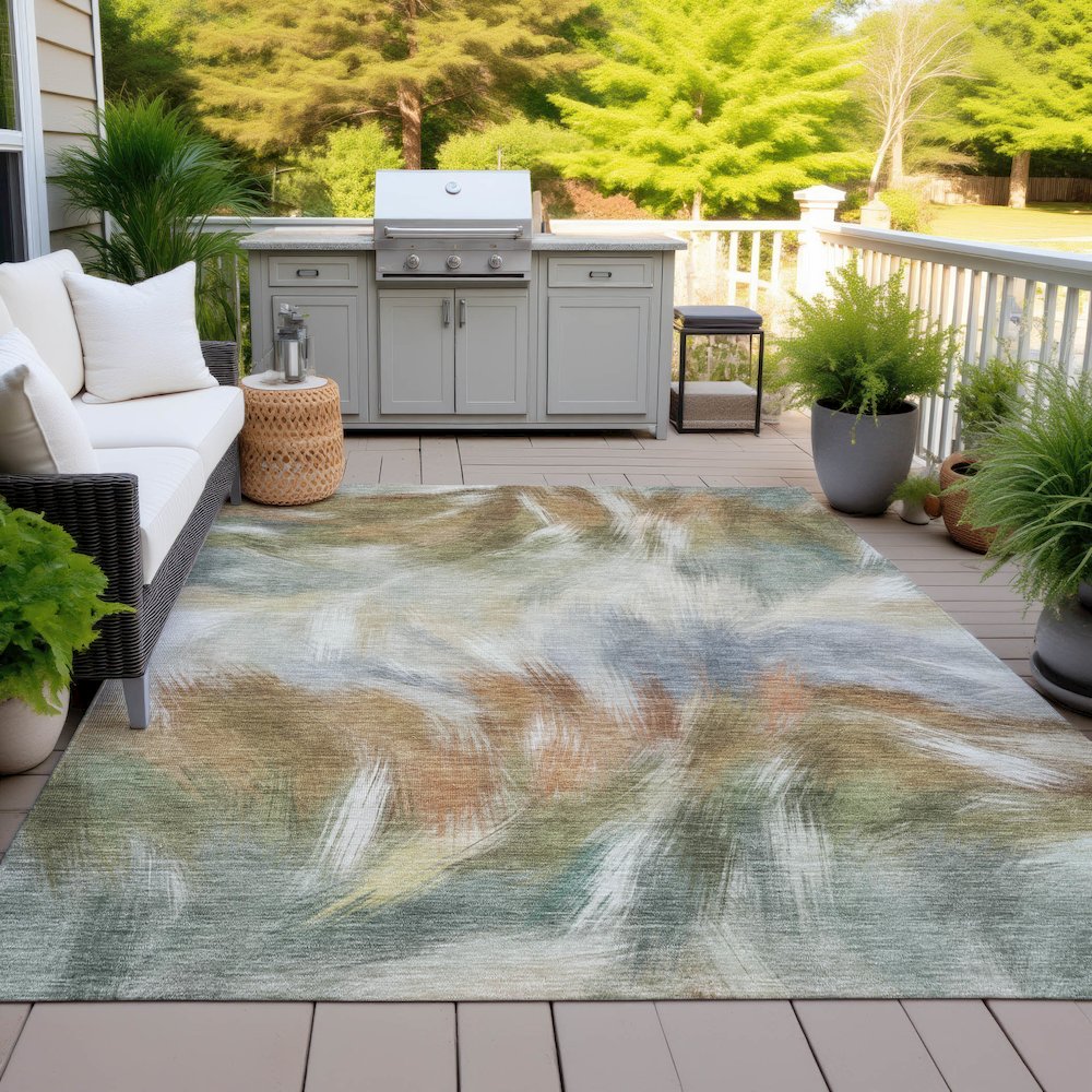 Machine Washable Indoor/Outdoor Chantille ACN2096 Beige 9' x 12' Rug. Picture 7