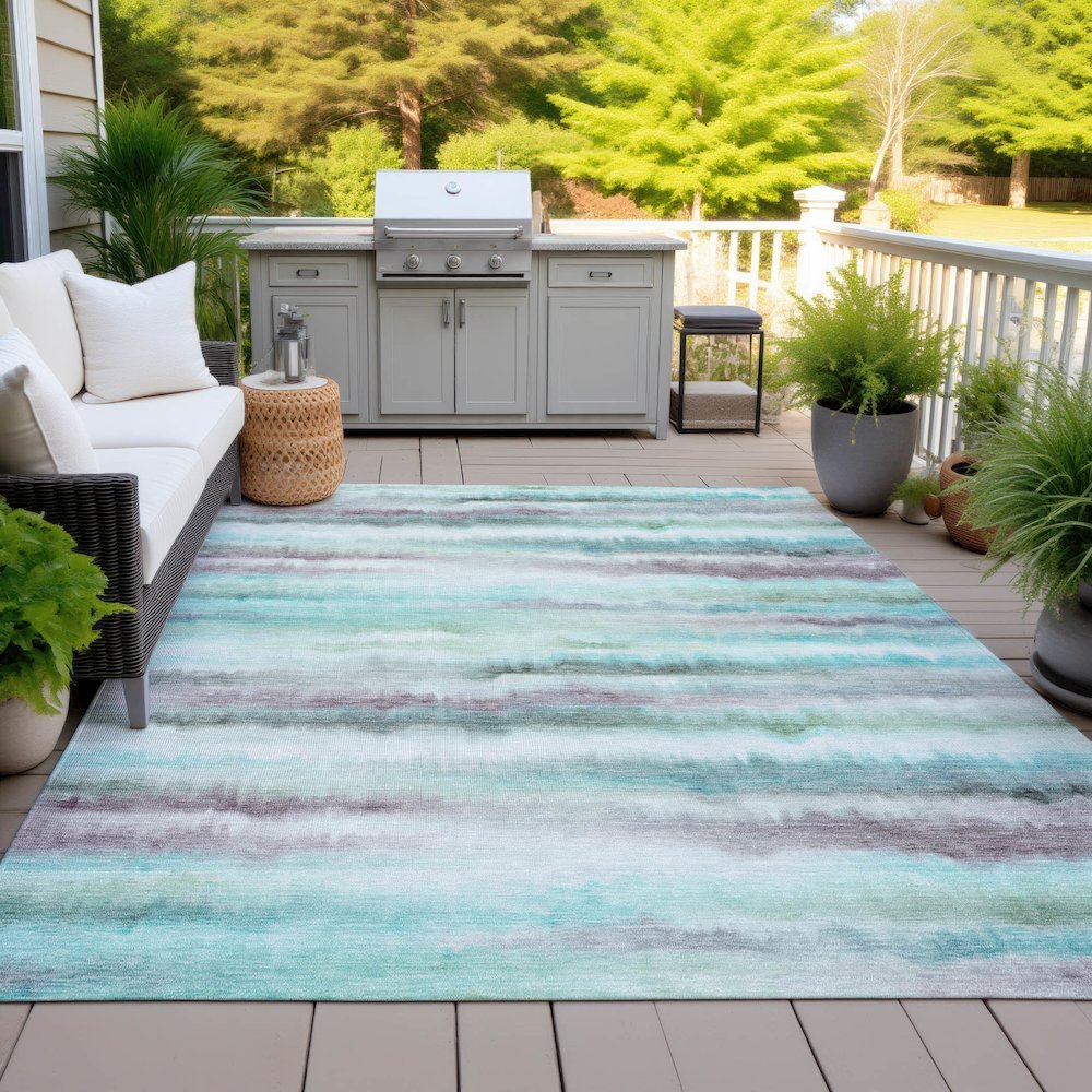 Machine Washable Indoor/Outdoor Chantille ACN2098 Teal 9' x 12' Rug. Picture 7