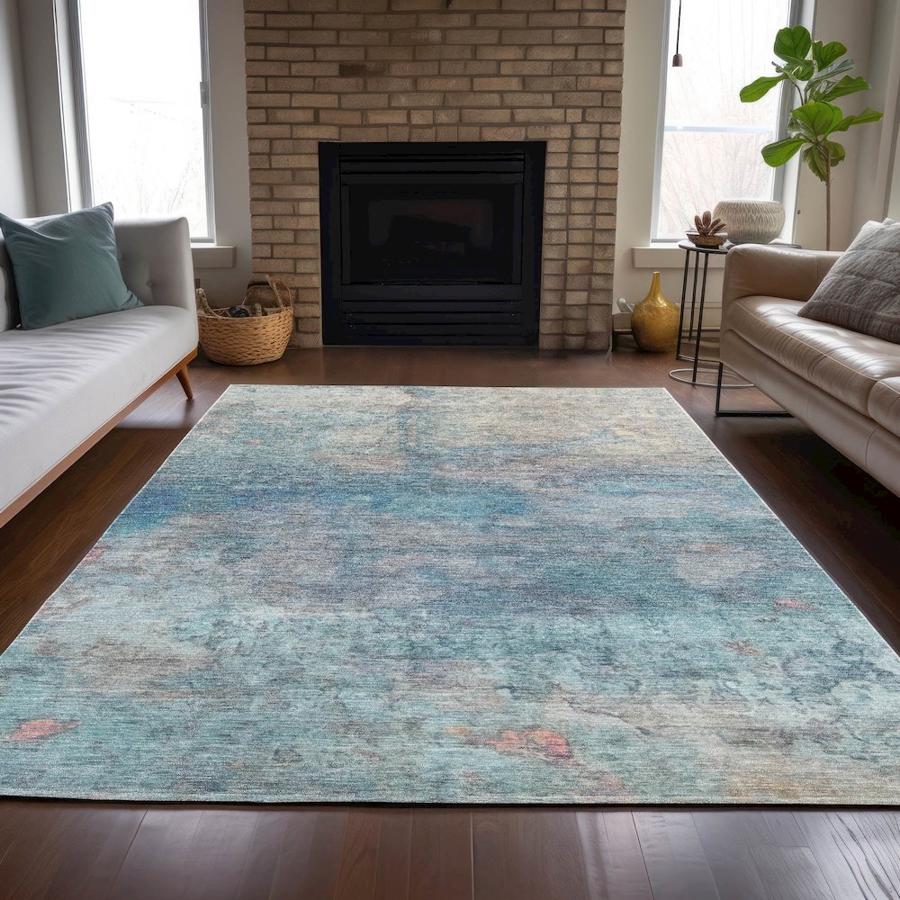 Machine Washable Indoor/Outdoor Chantille ACN2100 Aqua 9' x 12' Rug. Picture 6