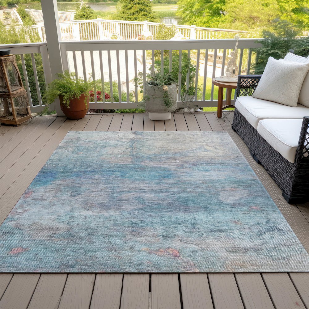 Machine Washable Indoor/Outdoor Chantille ACN2100 Aqua 9' x 12' Rug. Picture 8