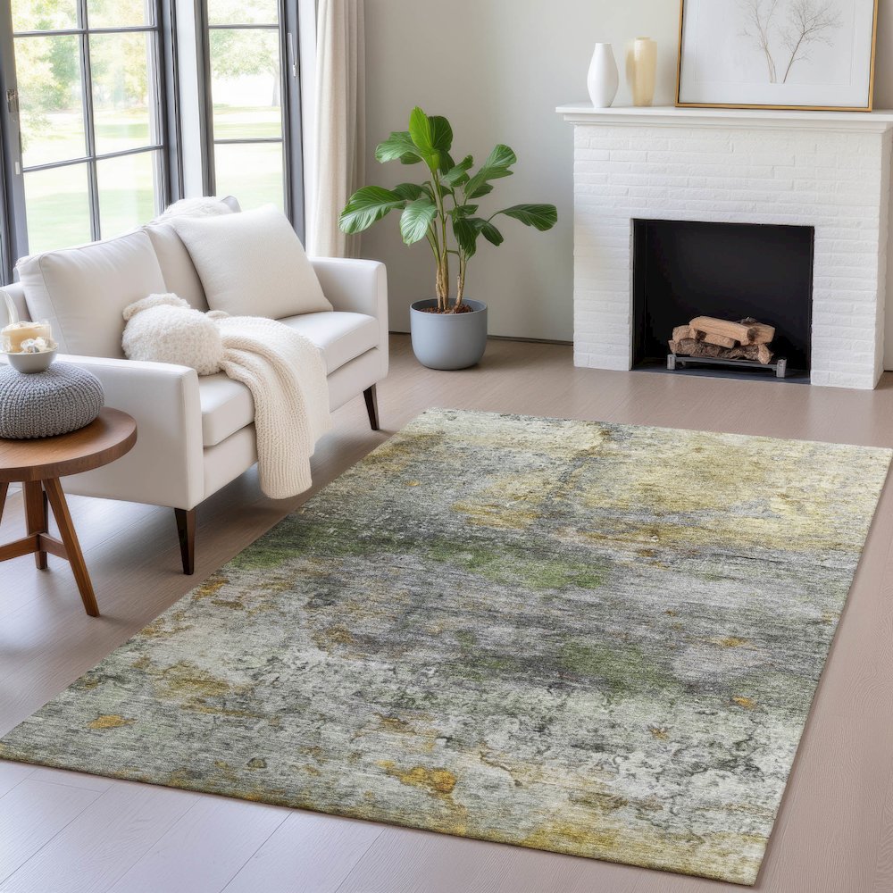 Machine Washable Indoor/Outdoor Chantille ACN2100 Olive 9' x 12' Rug. Picture 5