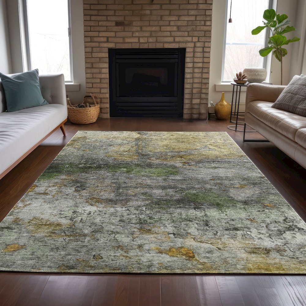 Machine Washable Indoor/Outdoor Chantille ACN2100 Olive 9' x 12' Rug. Picture 6