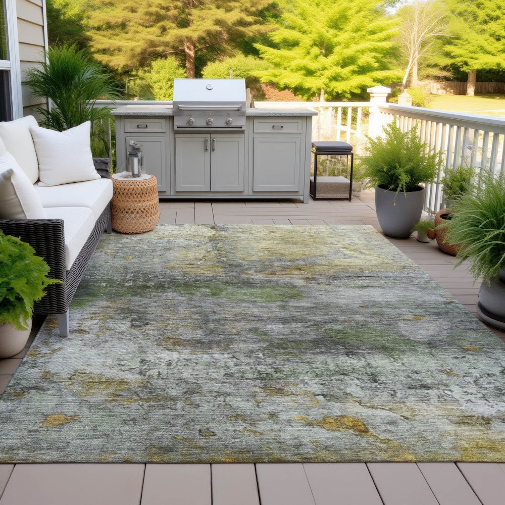 Machine Washable Indoor/Outdoor Chantille ACN2100 Olive 9' x 12' Rug. Picture 7