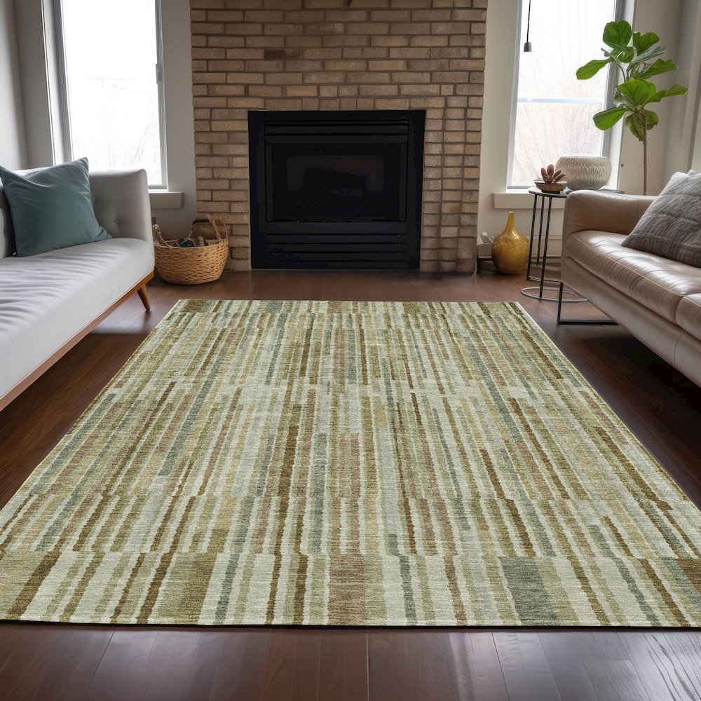 Machine Washable Indoor/Outdoor Chantille ACN2102 Khaki 9' x 12' Rug. Picture 6