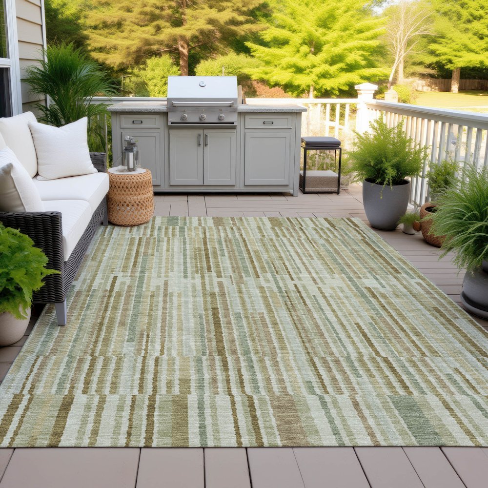 Machine Washable Indoor/Outdoor Chantille ACN2102 Khaki 9' x 12' Rug. Picture 7
