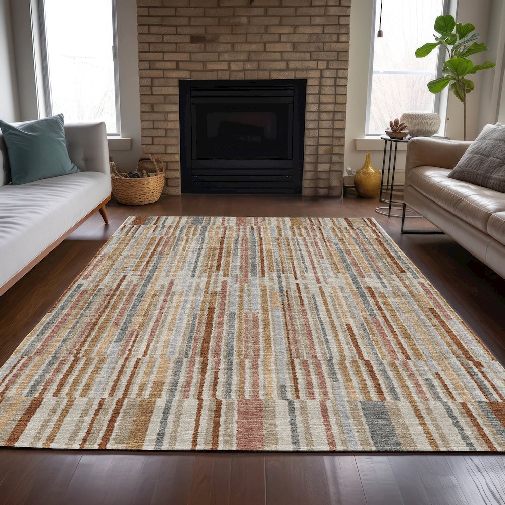 Machine Washable Indoor/Outdoor Chantille ACN2102 Paprika 9' x 12' Rug. Picture 6