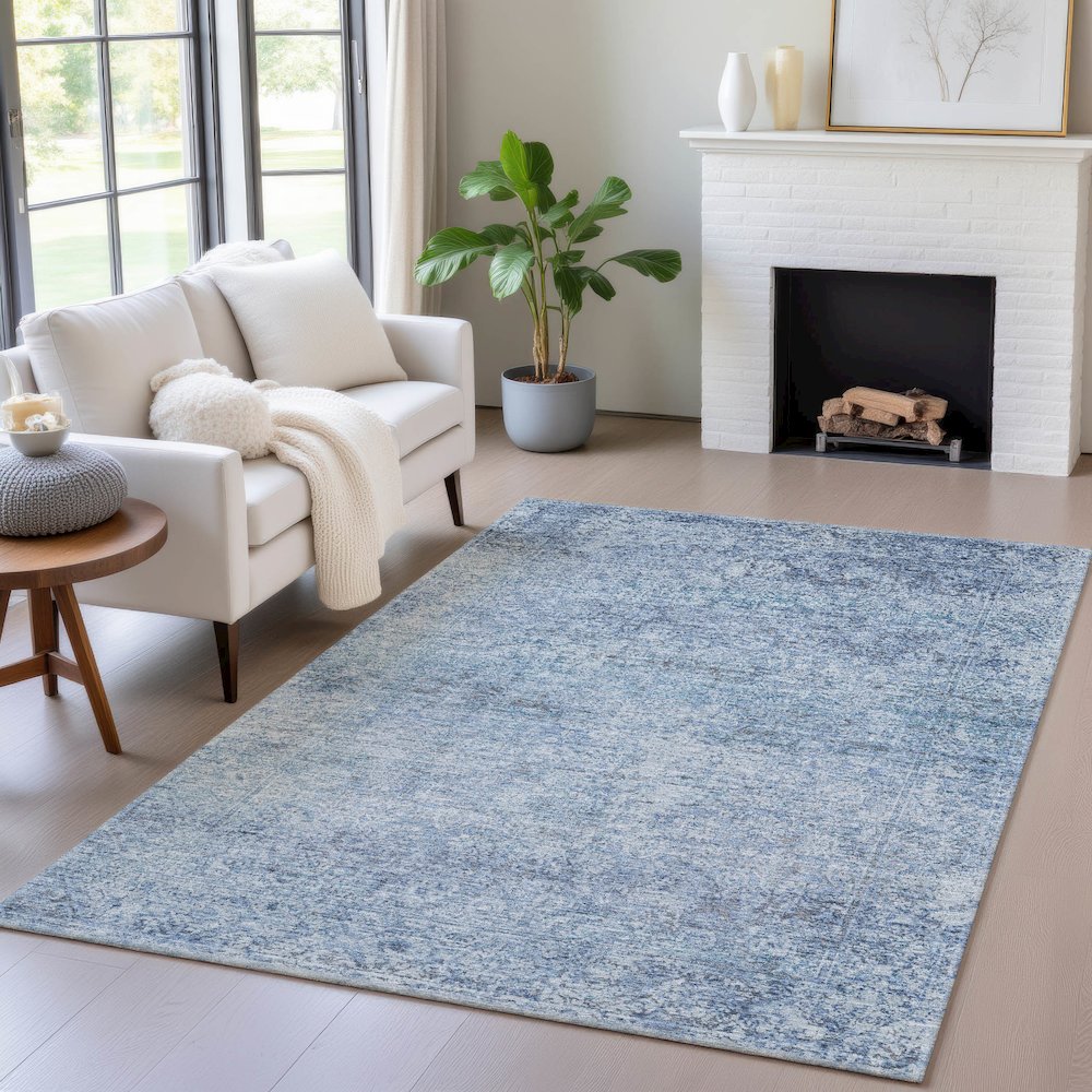 Machine Washable Indoor/Outdoor Chantille ACN2103 Blue 9' x 12' Rug. Picture 5