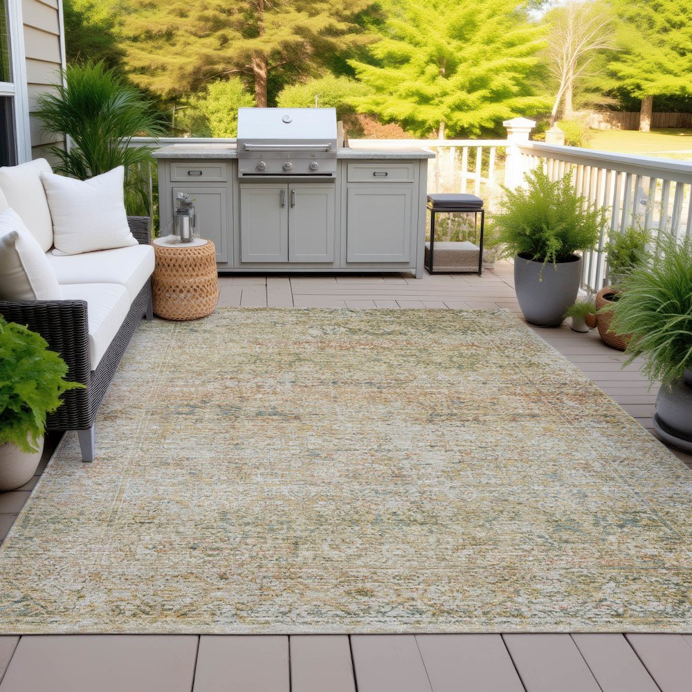 Machine Washable Indoor/Outdoor Chantille ACN2103 Gold 9' x 12' Rug. Picture 7