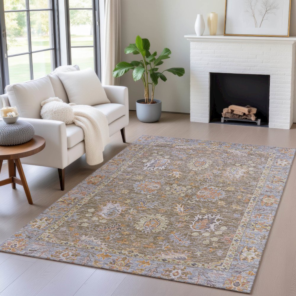 Machine Washable Indoor/Outdoor Chantille ACN2104 Brown 9' x 12' Rug. Picture 5