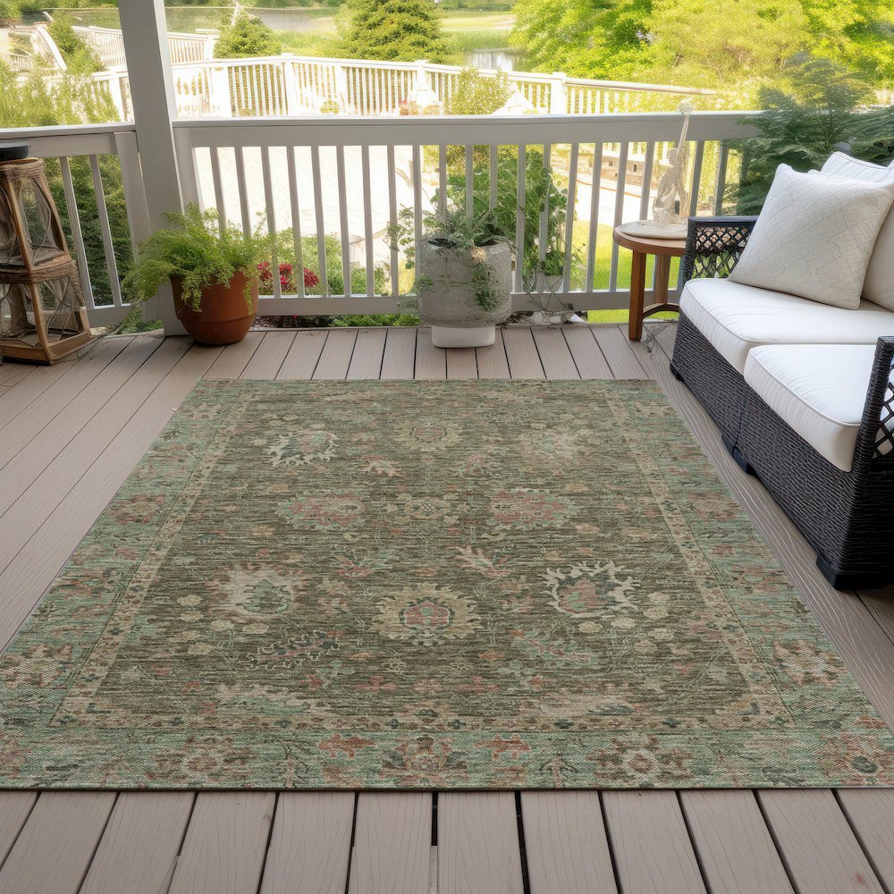 Machine Washable Indoor/Outdoor Chantille ACN2104 Olive 9' x 12' Rug. Picture 8