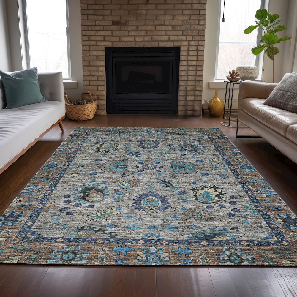 Machine Washable Indoor/Outdoor Chantille ACN2104 Pewter 9' x 12' Rug. Picture 6