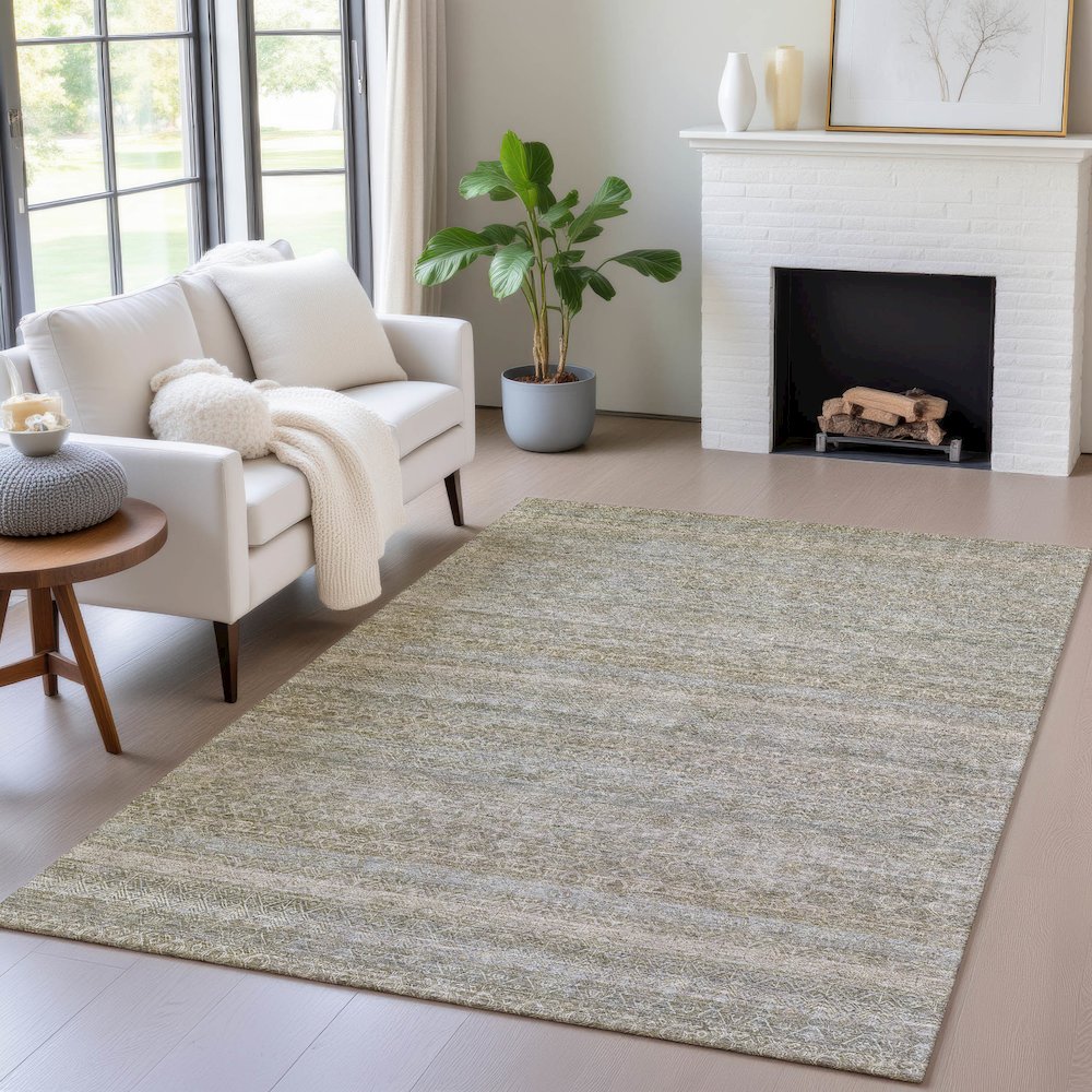 Machine Washable Indoor/Outdoor Chantille ACN2105 Khaki 9' x 12' Rug. Picture 5