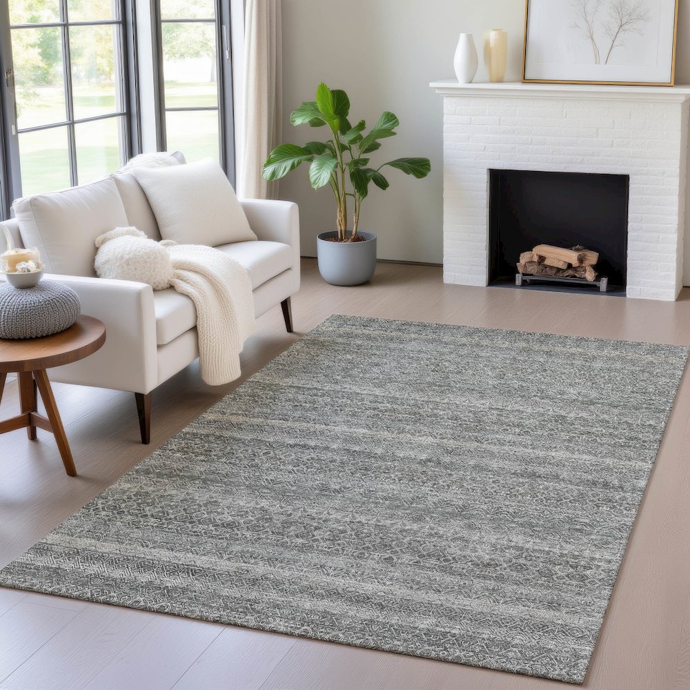 Machine Washable Indoor/Outdoor Chantille ACN2105 Pewter 9' x 12' Rug. Picture 5