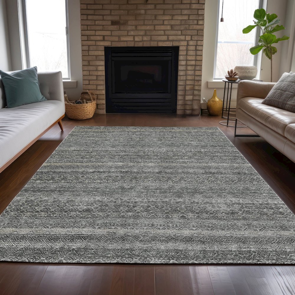 Machine Washable Indoor/Outdoor Chantille ACN2105 Pewter 9' x 12' Rug. Picture 6