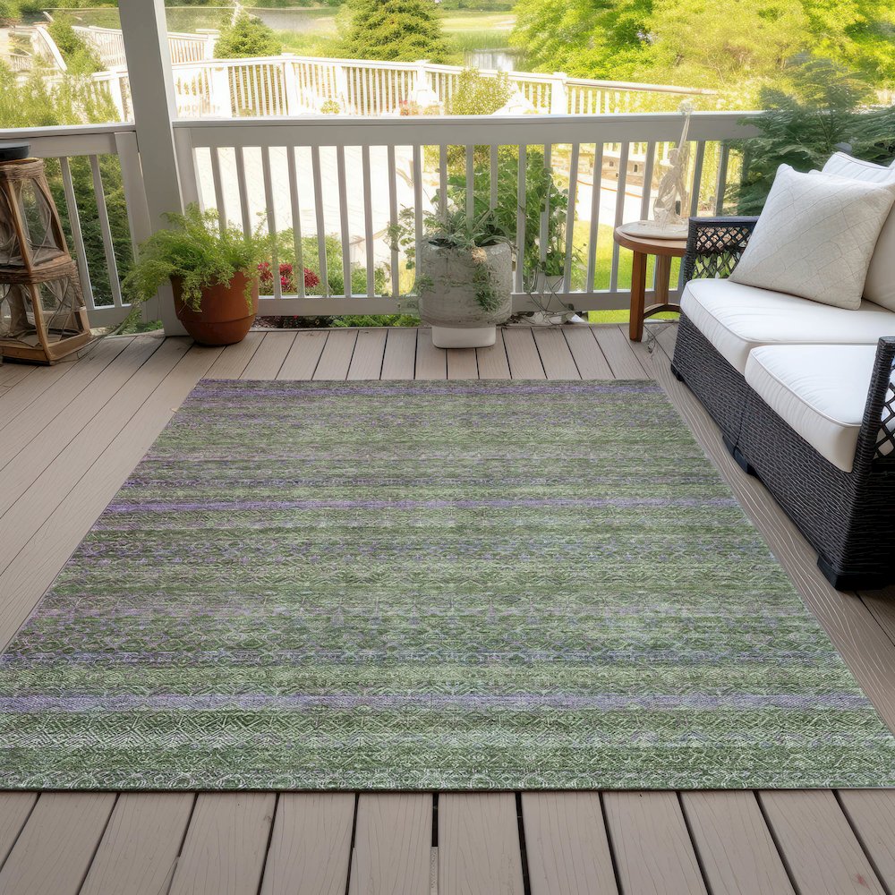Machine Washable Indoor/Outdoor Chantille ACN2106 Olive 9' x 12' Rug. Picture 8
