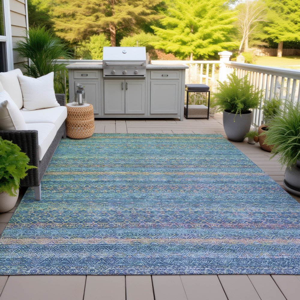 Machine Washable Indoor/Outdoor Chantille ACN2106 Teal 9' x 12' Rug. Picture 7