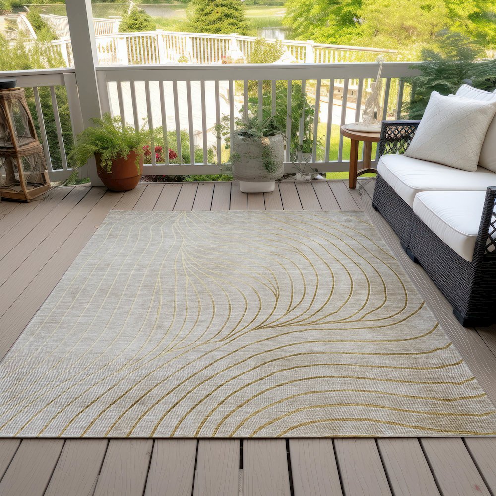 Machine Washable Indoor/Outdoor Chantille ACN2107 Beige 9' x 12' Rug. Picture 8
