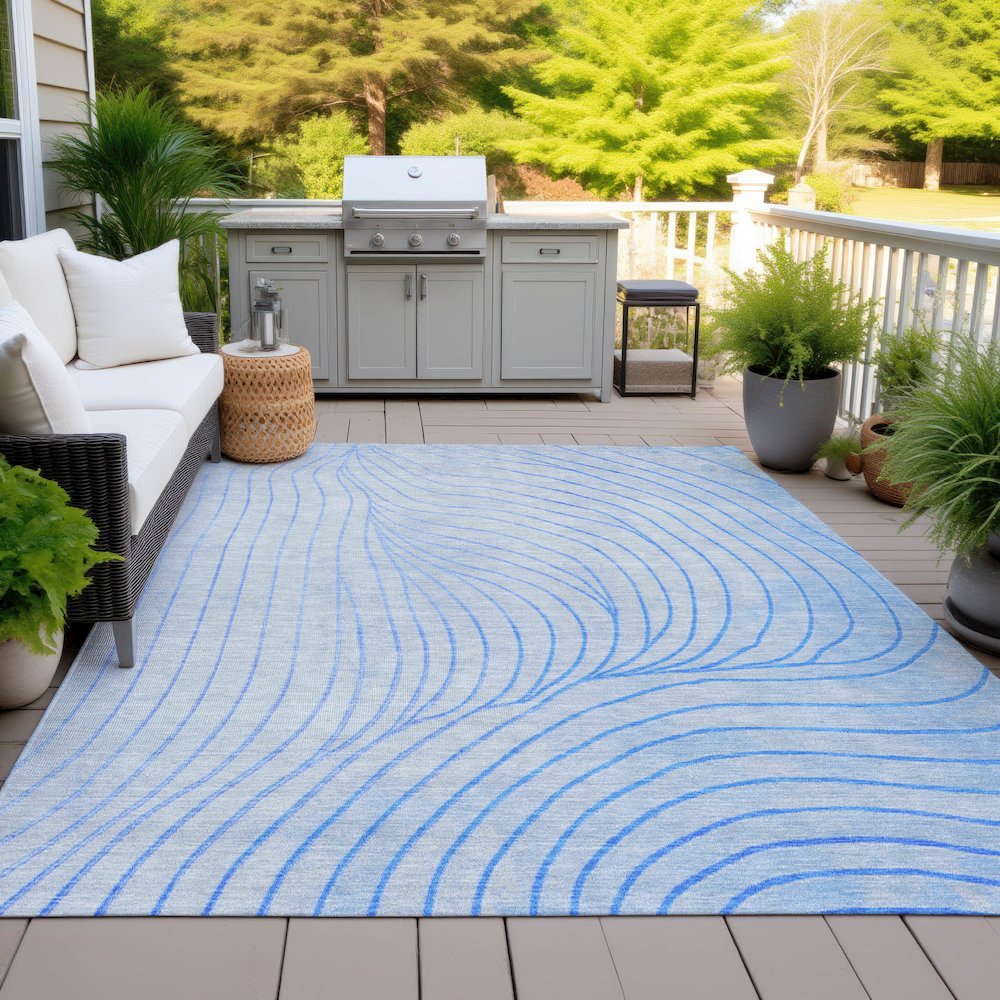 Machine Washable Indoor/Outdoor Chantille ACN2107 Blue 9' x 12' Rug. Picture 7