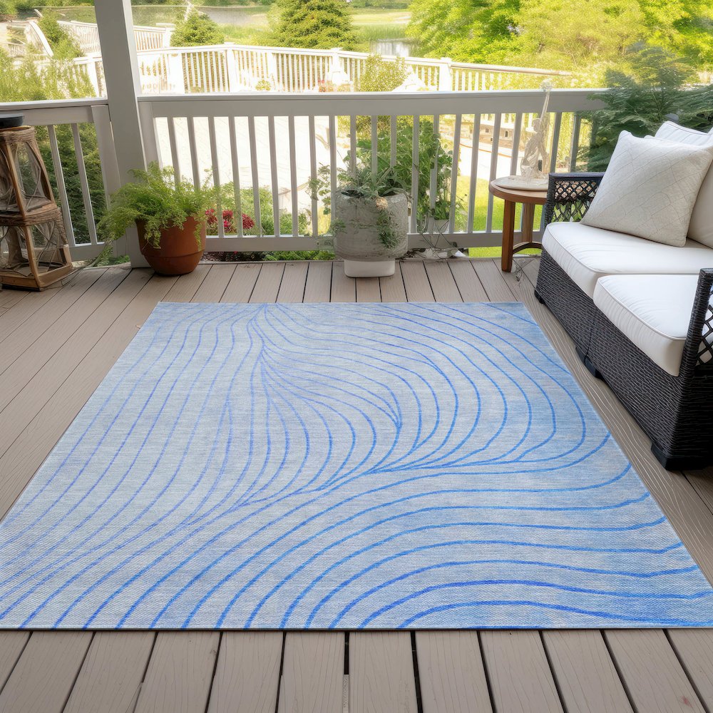 Machine Washable Indoor/Outdoor Chantille ACN2107 Blue 9' x 12' Rug. Picture 8