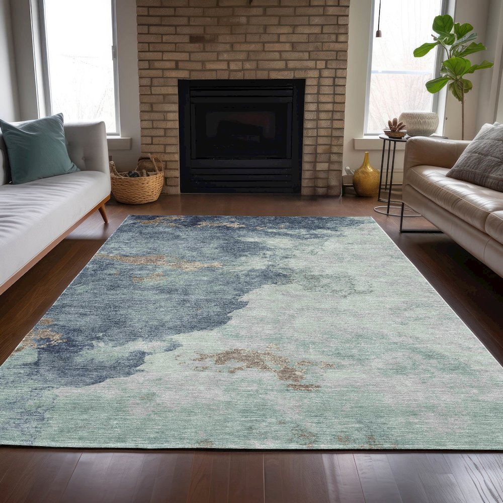 Machine Washable Indoor/Outdoor Chantille ACN2108 Seafoam 9' x 12' Rug. Picture 6