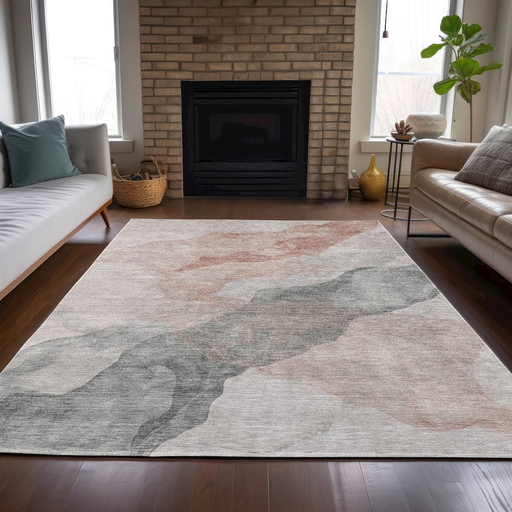 Machine Washable Indoor/Outdoor Chantille ACN2109 Salmon 9' x 12' Rug. Picture 6
