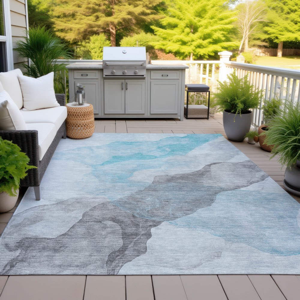 Machine Washable Indoor/Outdoor Chantille ACN2109 Teal 9' x 12' Rug. Picture 7