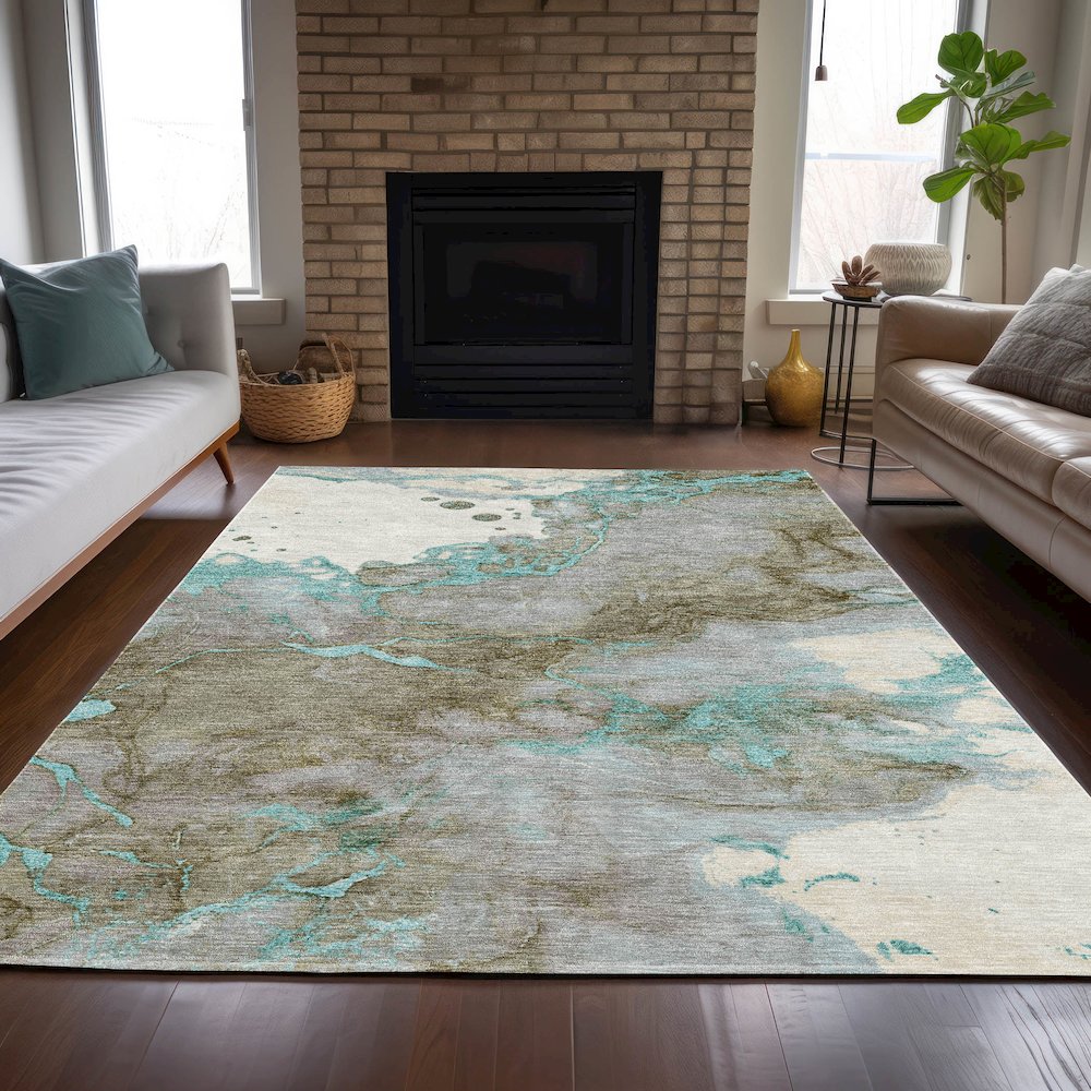 Machine Washable Indoor/Outdoor Chantille ACN2110 Teal 9' x 12' Rug. Picture 6