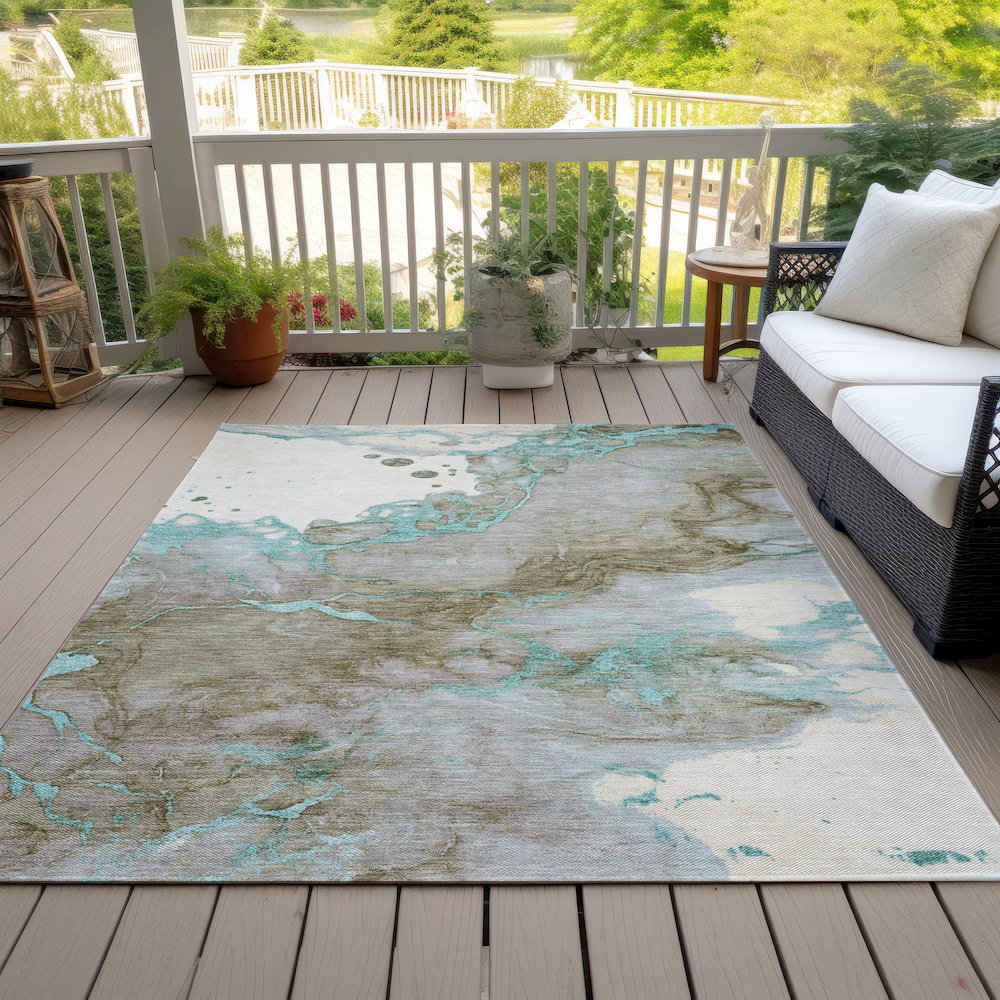 Machine Washable Indoor/Outdoor Chantille ACN2110 Teal 9' x 12' Rug. Picture 8