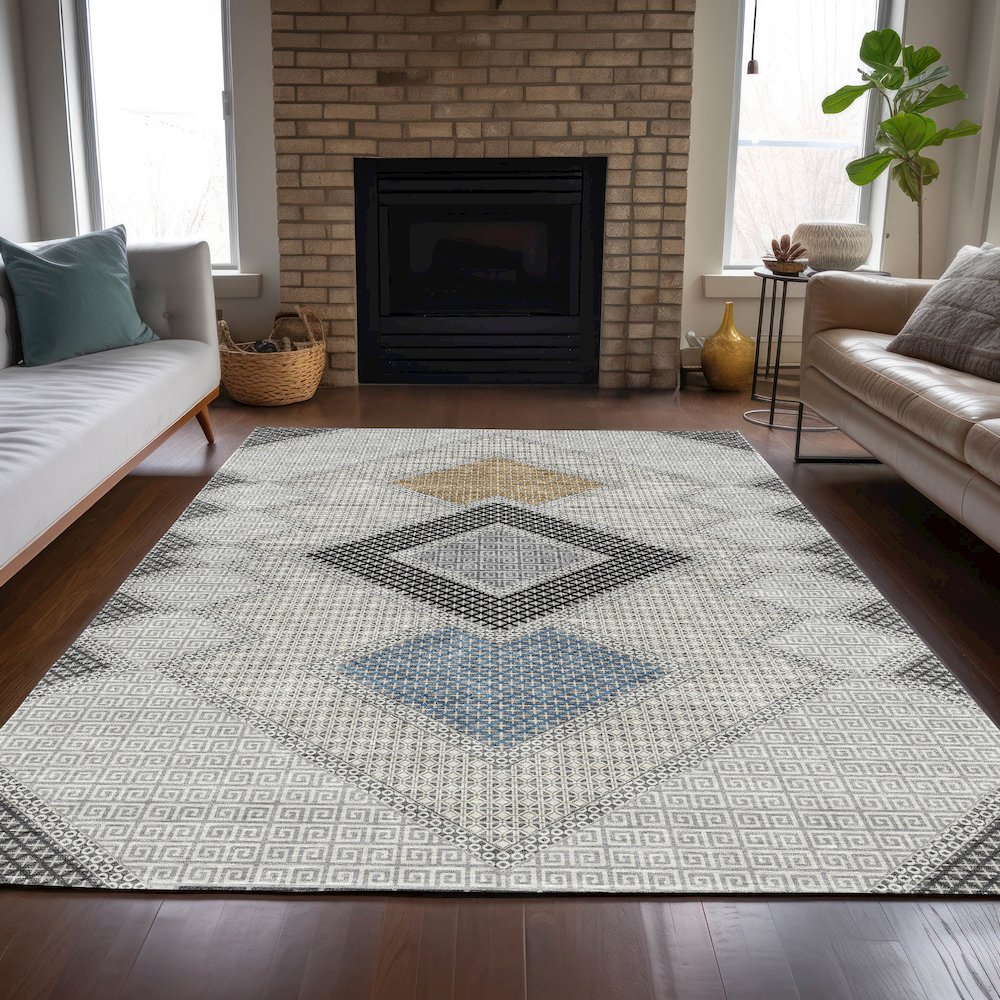 Machine Washable Indoor/Outdoor Chantille ACN2111 Gray 9' x 12' Rug. Picture 6