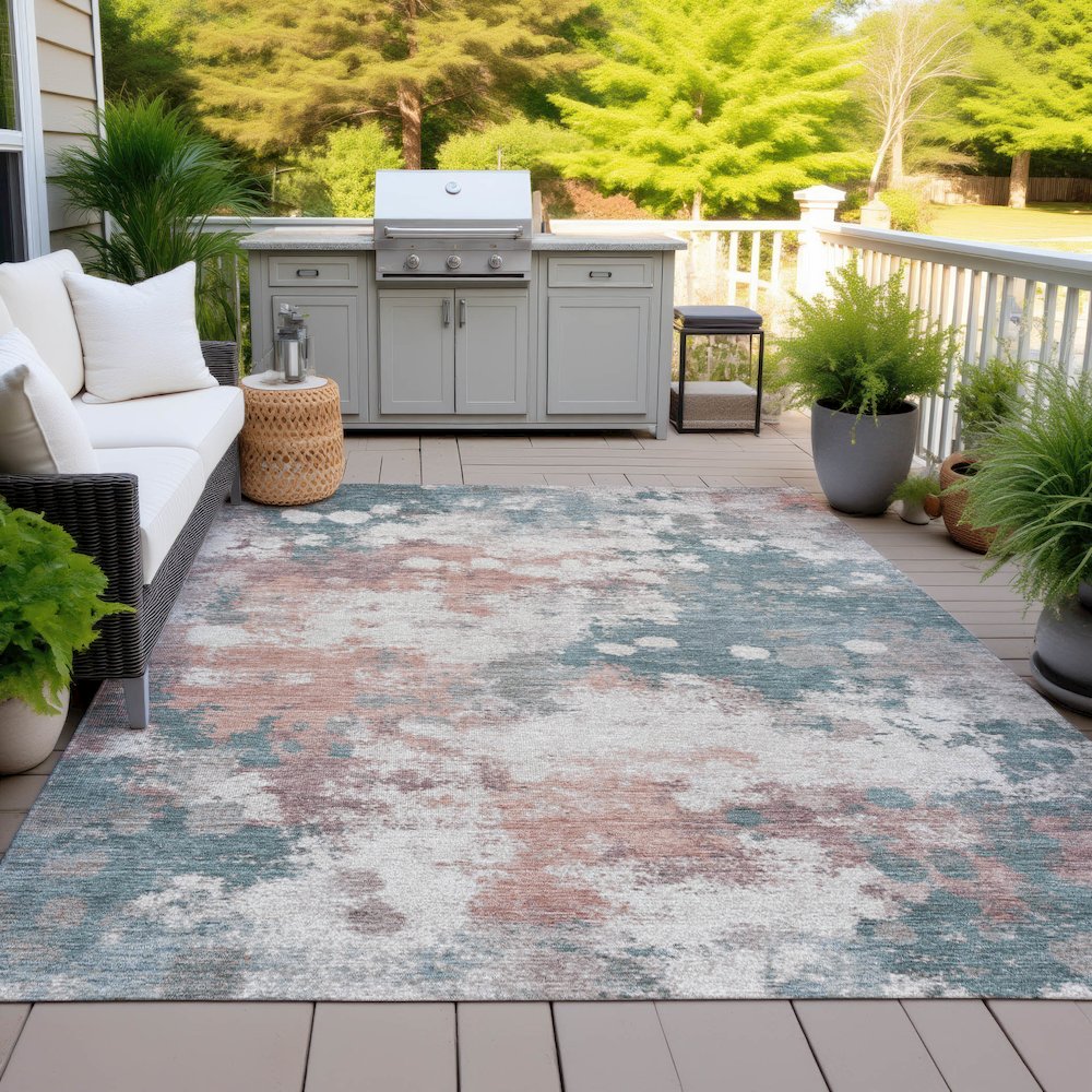 Machine Washable Indoor/Outdoor Chantille ACN2114 Coral 9' x 12' Rug. Picture 7