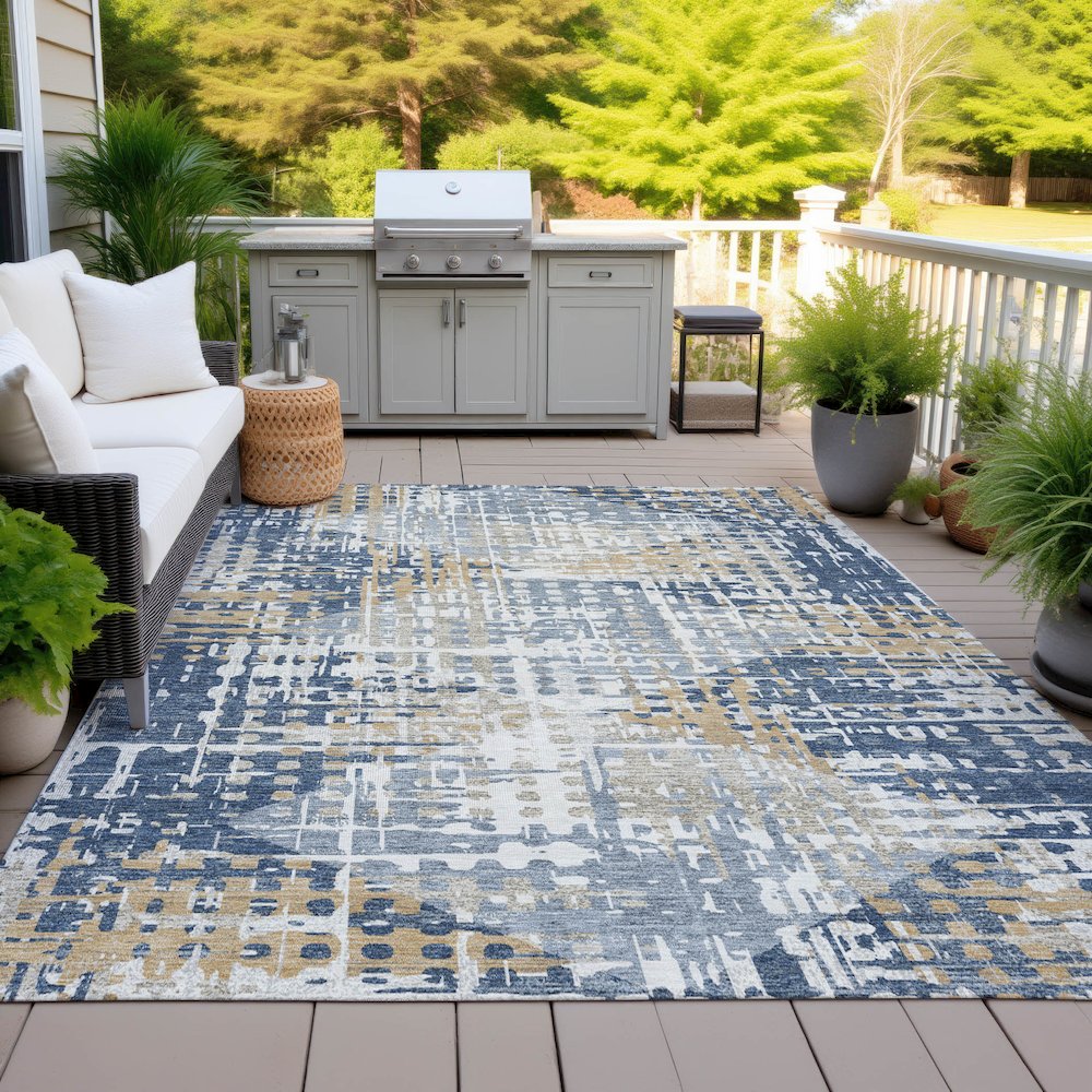Machine Washable Indoor/Outdoor Chantille ACN2116 Navy 9' x 12' Rug. Picture 7