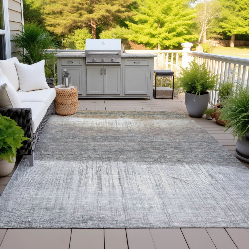 Machine Washable Indoor/Outdoor Chantille ACN2118 Taupe 9' x 12' Rug. Picture 7