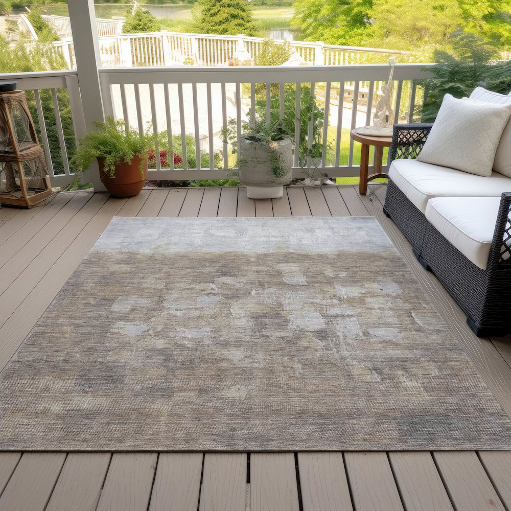 Machine Washable Indoor/Outdoor Chantille ACN2119 Taupe 9' x 12' Rug. Picture 8