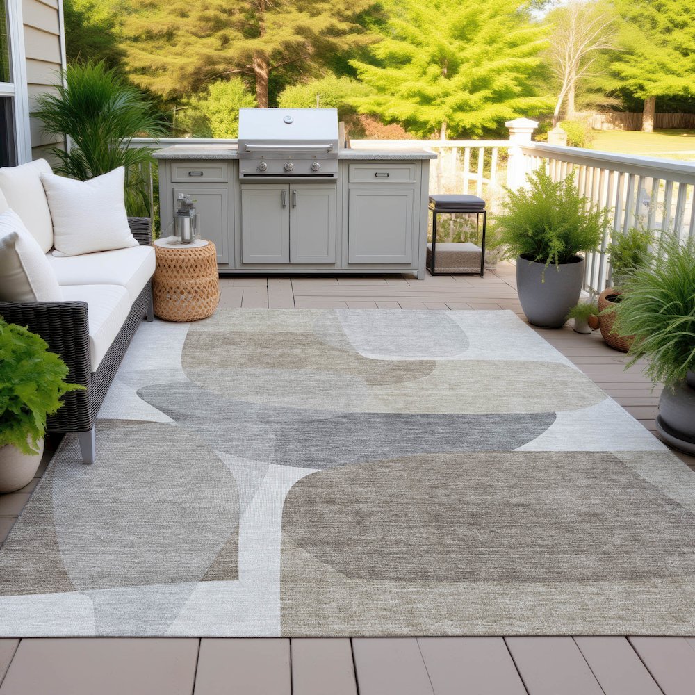 Machine Washable Indoor/Outdoor Chantille ACN2121 Taupe 9' x 12' Rug. Picture 7