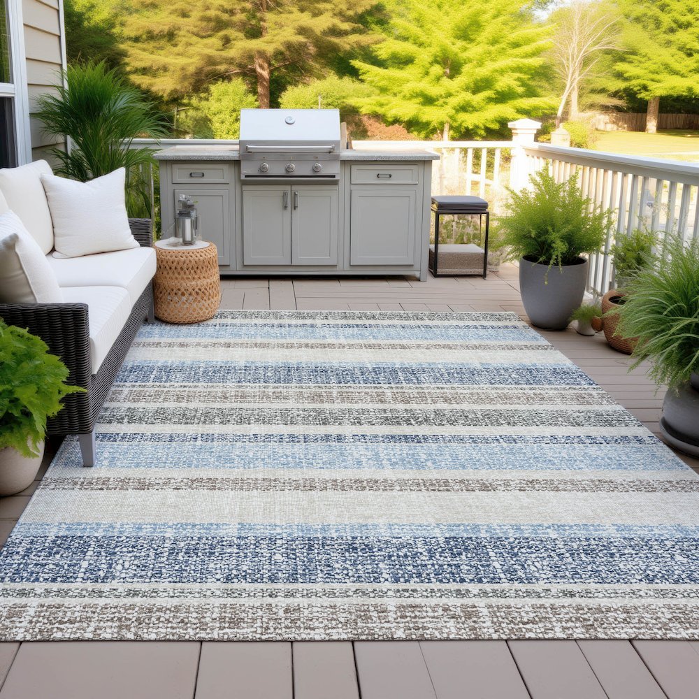 Machine Washable Indoor/Outdoor Chantille ACN2122 Navy 9' x 12' Rug. Picture 7