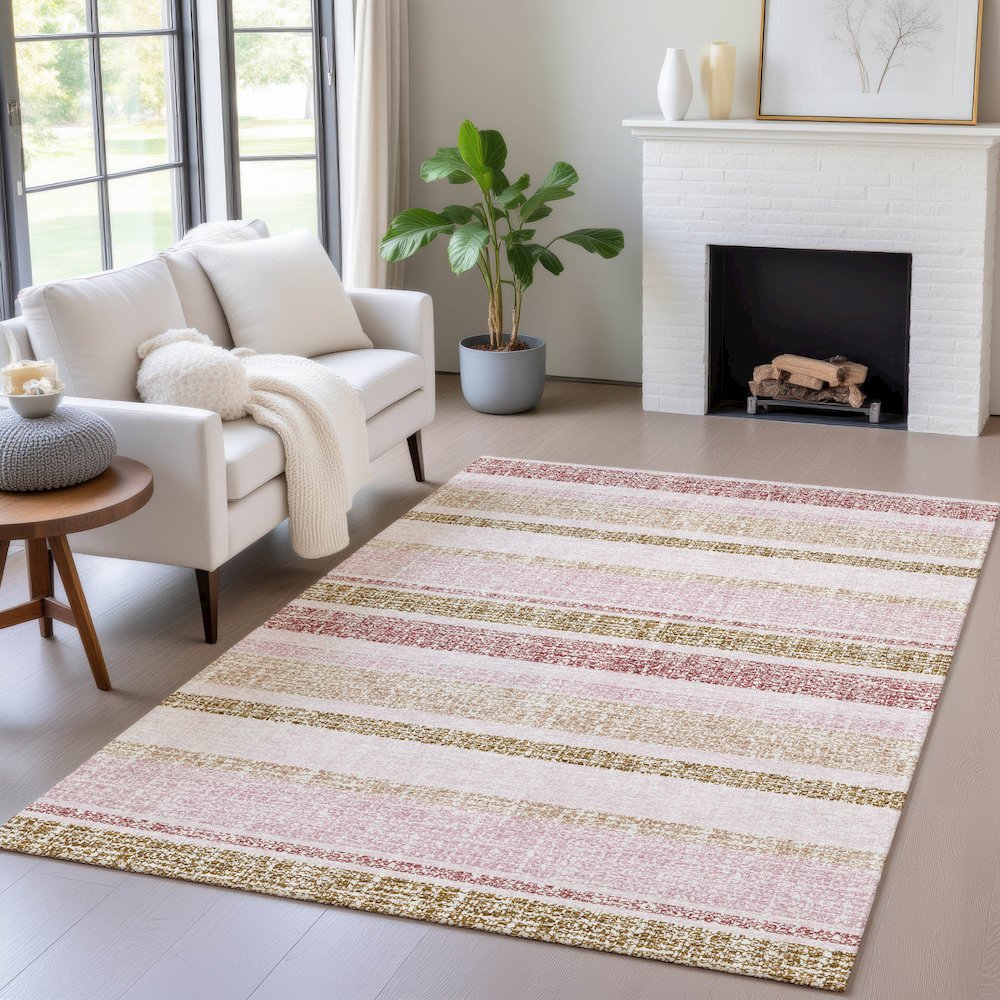 Machine Washable Indoor/Outdoor Chantille ACN2122 Pink 9' x 12' Rug. Picture 5
